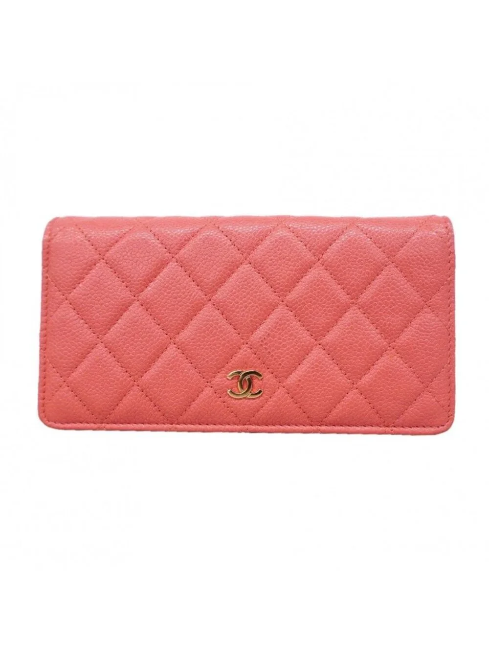 Chanel Wallet Quilted Caviar Leather Pink Gold